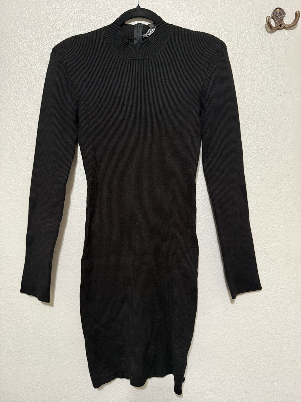 Grey Lab Black High Neck Knit Ribbed Long Sleeve Bodycon Dress NEW NWT